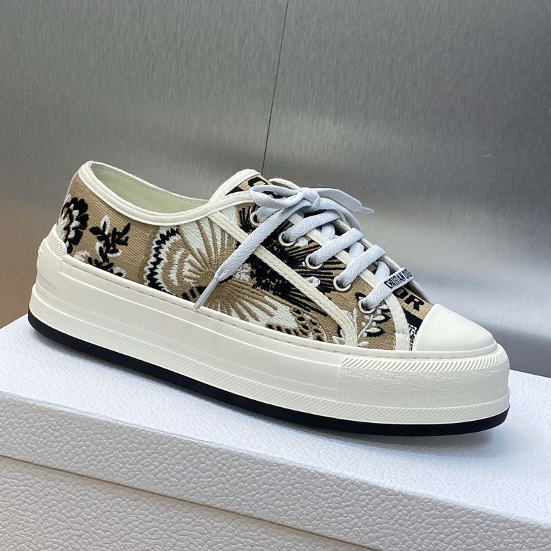 Hot Walk'n'Dior Platform Sneakers Unisex Butterfly Bandana Motif Canvas Beige