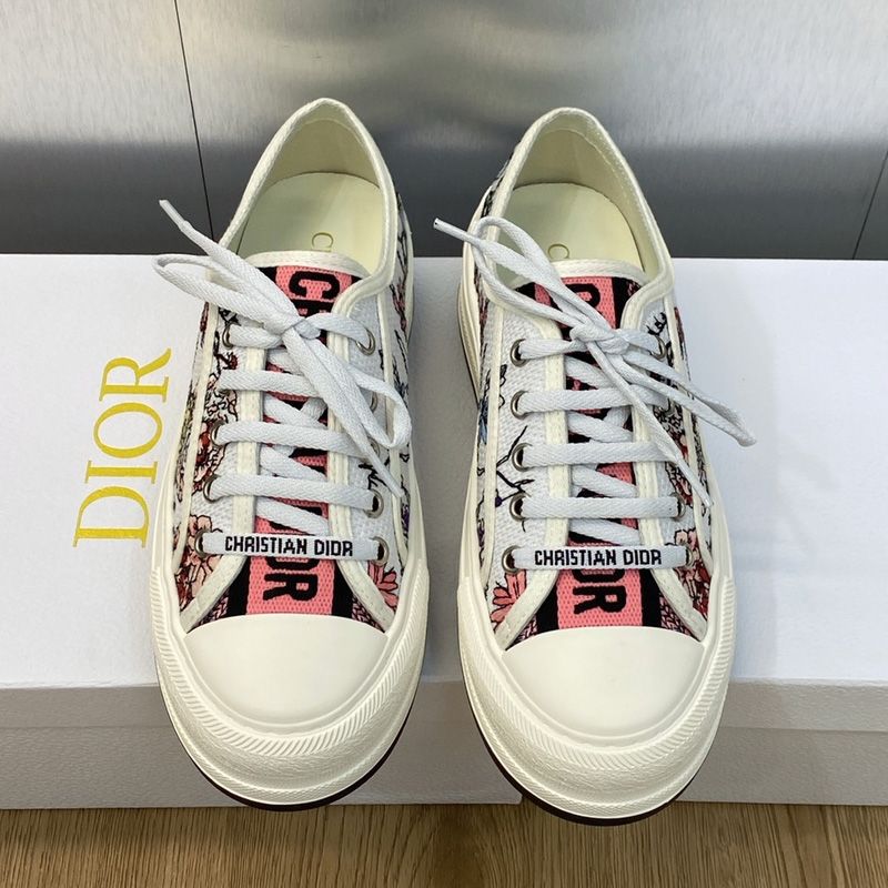 Walk'n'Dior Platform Sneakers Unisex Florilegio Motif Canvas White Pink Hot Sale