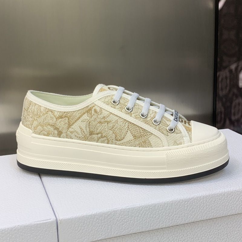 Hot Walk'N'Dior Platform Sneakers Unisex Jardin d'Hiver Motif Canvas Gold