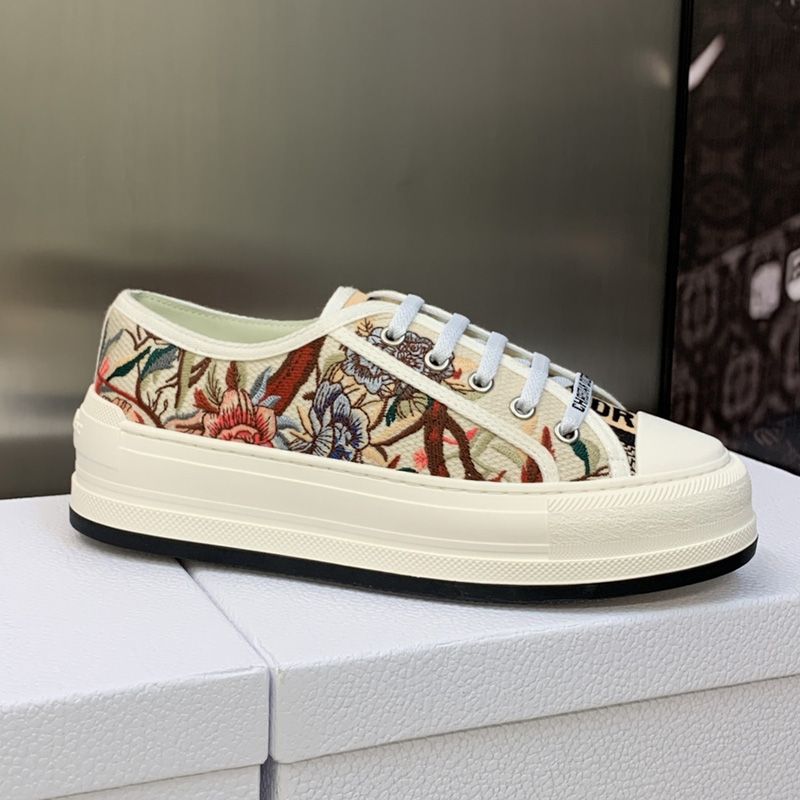 Hot Walk'N'Dior Platform Sneakers Unisex Jardin d'Hiver Motif Canvas White