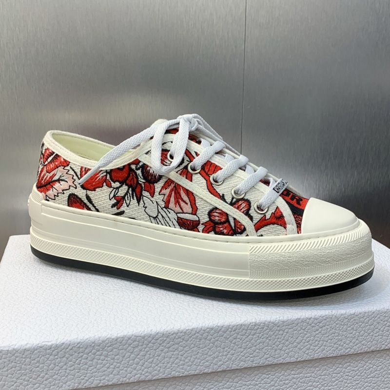 Hot Walk'n'Dior Platform Sneakers Unisex Le Coeur des Papillons Motif Canvas Red