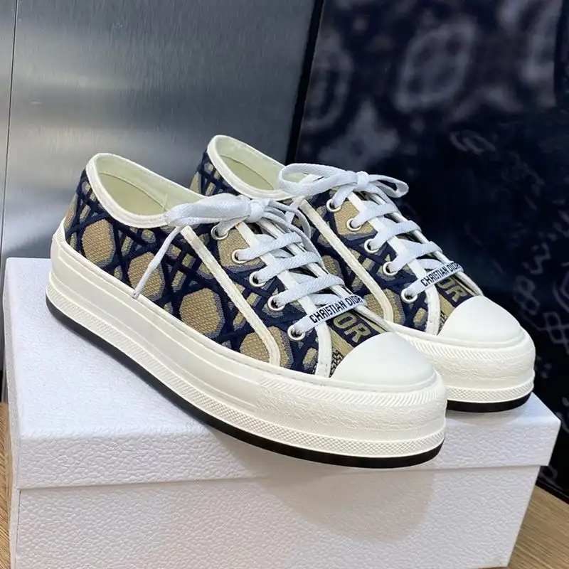 Hot Walk'n'Dior Platform Sneakers Unisex Macrocannage Motif Canvas Blue