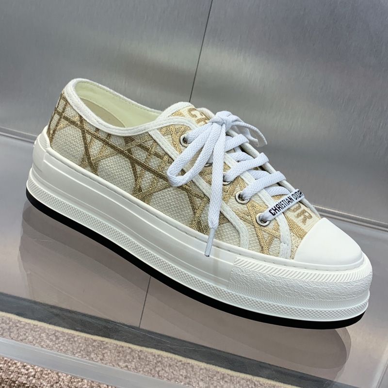 Walk'n'Dior Platform Sneakers Unisex Macrocannage Motif Canvas Gold Hot Sale