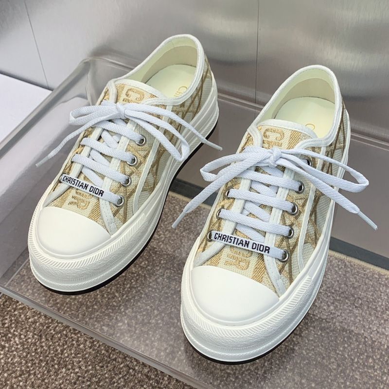 Walk'n'Dior Platform Sneakers Unisex Macrocannage Motif Canvas Gold Hot Sale