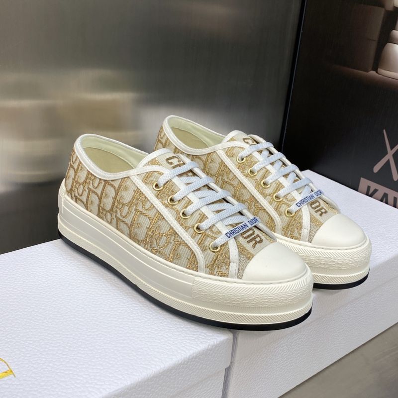 Hot Walk'N'Dior Platform Sneakers Unisex Oblique Motif Canvas Gold