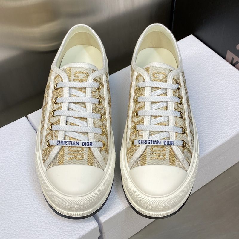 Hot Walk'N'Dior Platform Sneakers Unisex Oblique Motif Canvas Gold