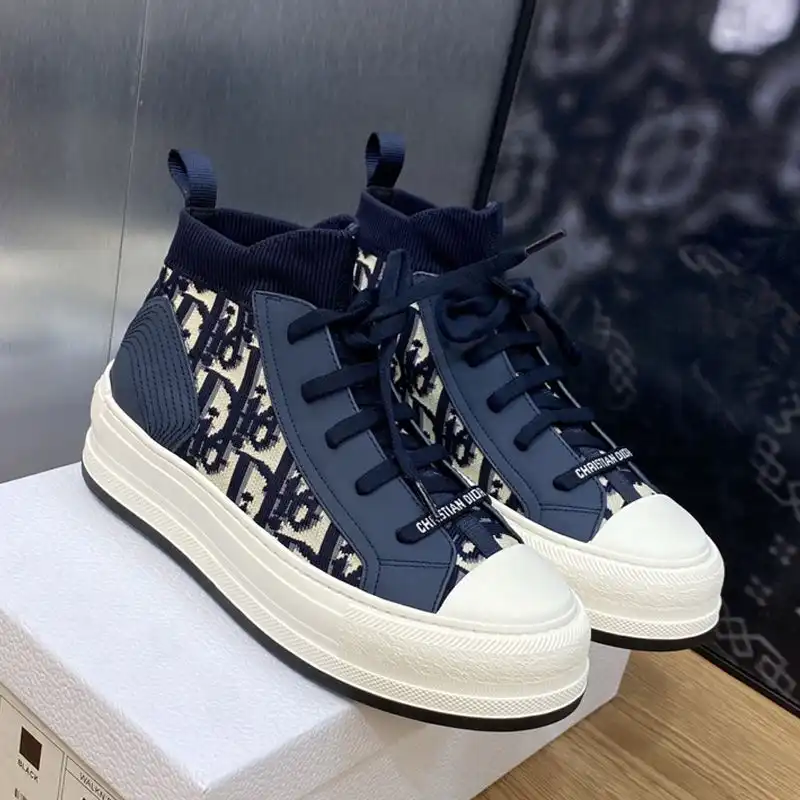 Hot Walk'n'Dior Platform Sneakers Unisex Oblique Motif Technical Mesh and Calfskin Navy Blue