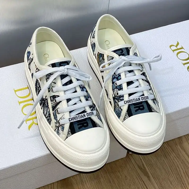 Affordable Hot Walk'n'Dior Platform Sneakers Unisex Toile de Jouy Mexico Motif Canvas White Blue