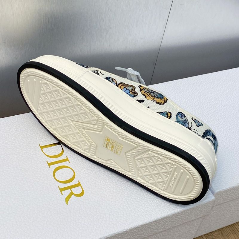 Hot Walk'n'Dior Platform Sneakers Unisex Toile de Jouy Mexico Motif Canvas White Blue