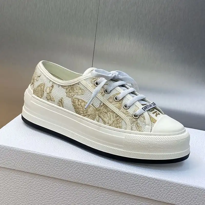 Hot Walk'n'Dior Platform Sneakers Unisex Toile de Jouy Mexico Motif Canvas White Gold