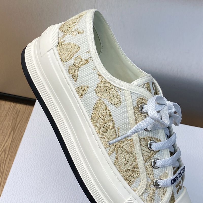 Walk'n'Dior Platform Sneakers Unisex Toile de Jouy Mexico Motif Canvas White Gold Hot Sale