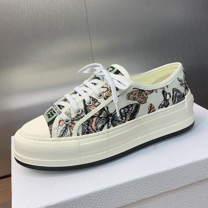 Hot Walk'n'Dior Platform Sneakers Unisex Toile de Jouy Mexico Motif Canvas White Green