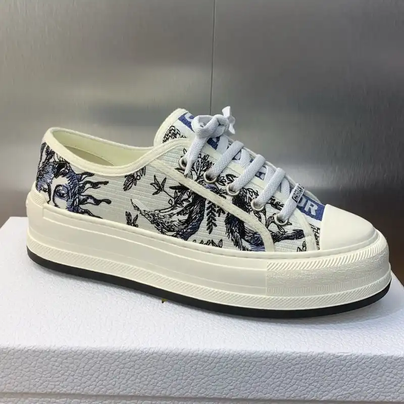 Hot Walk'n'Dior Platform Sneakers Unisex Toile de Jouy Soleil Motif Canvas White Blue