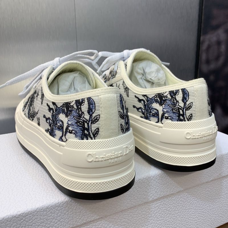 Hot Walk'n'Dior Platform Sneakers Unisex Toile de Jouy Soleil Motif Canvas White Blue