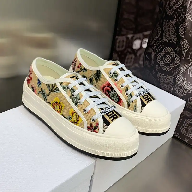 Hot Walk'n'Dior Platform Sneakers Unisex Petites Fleurs Motif Canvas White