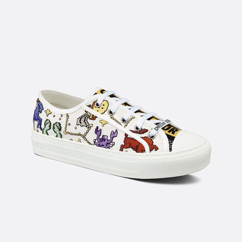 Hot Walk'n'Dior Sneakers Women Pixel Zodiac Motif Canvas White