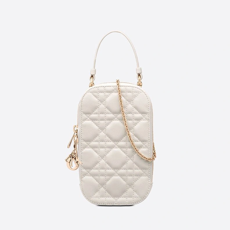 Affordable 1008 Lady Dior Phone Holder Cannage Lambskin White