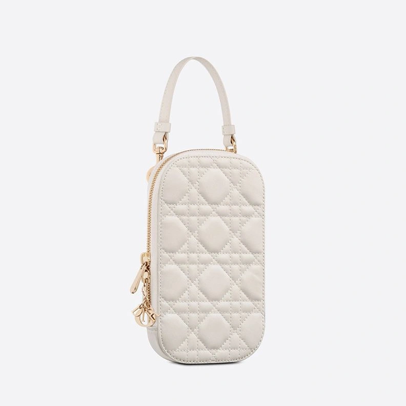 Affordable 1008 Lady Dior Phone Holder Cannage Lambskin White