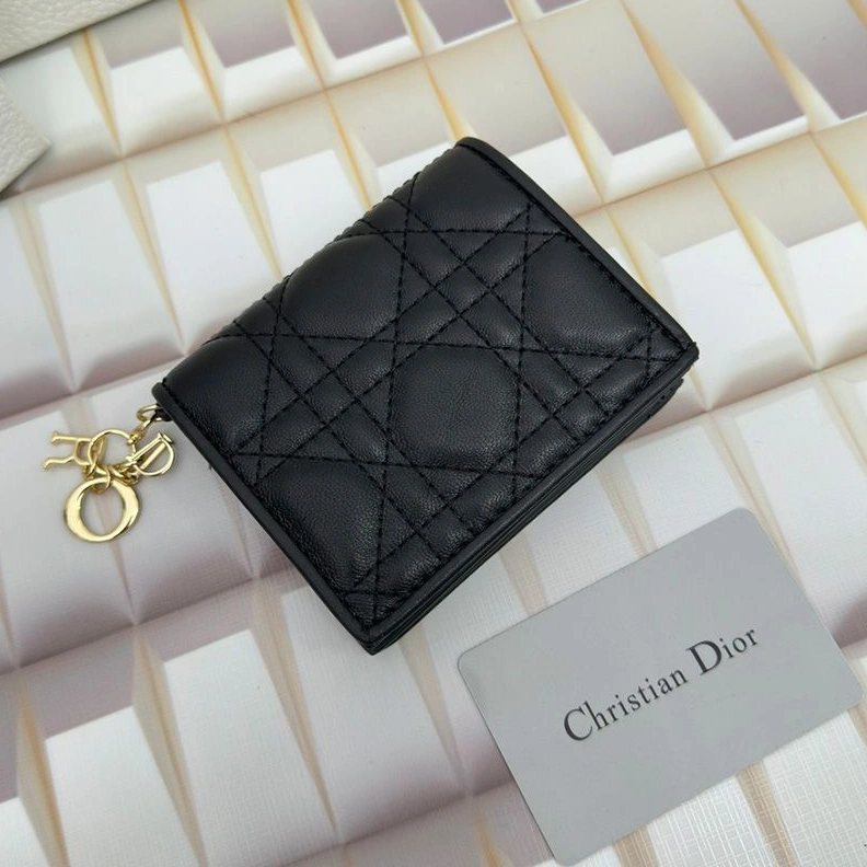 Affordable 136 Mini Lady Dior Flap Card Holder Cannage Lambskin Black