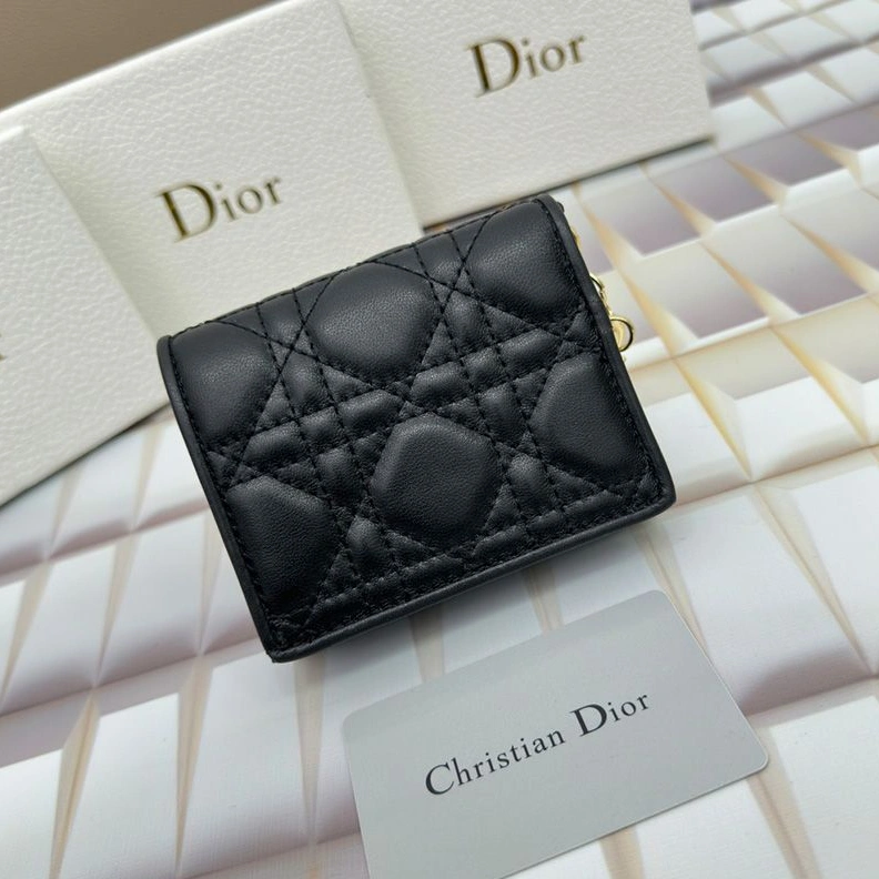 Affordable 136 Mini Lady Dior Flap Card Holder Cannage Lambskin Black
