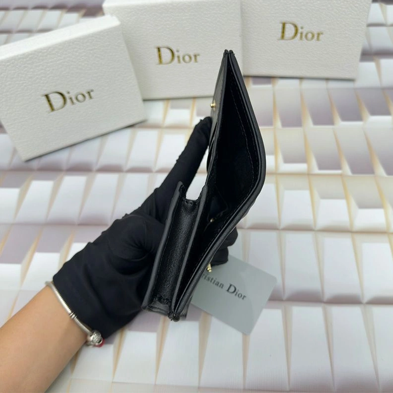 Affordable 136 Mini Lady Dior Flap Card Holder Cannage Lambskin Black