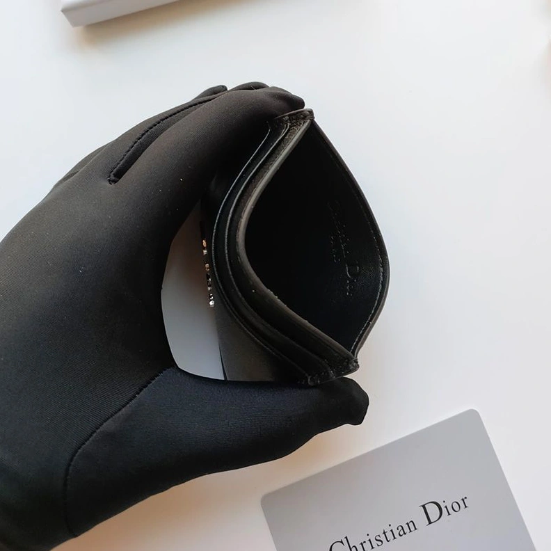 Affordable 1586 Dior Card Holder Calfskin With D Icon Signature Black