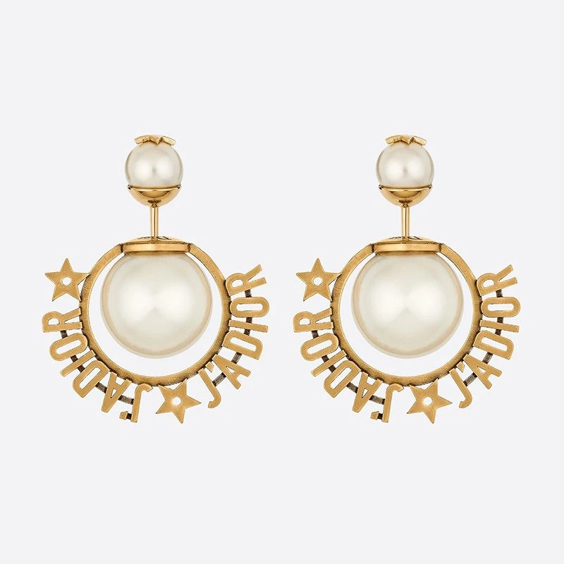 Affordable 1934 J'Adior Dior Tribales Earrings Metal and White Resin Pearls Gold