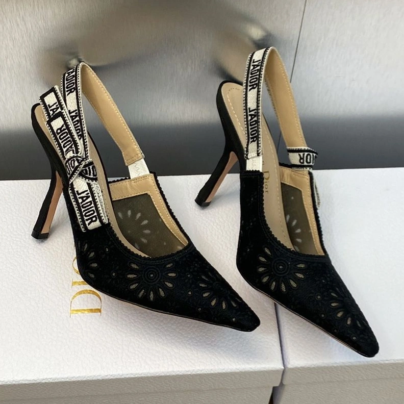 Affordable 2429 J'Adior Slingback Pumps Women Saint-Gall Floral Motif Mesh Black