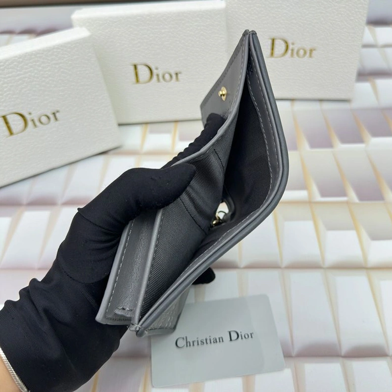 Affordable 2608 Mini Lady Dior Flap Card Holder Cannage Lambskin Grey