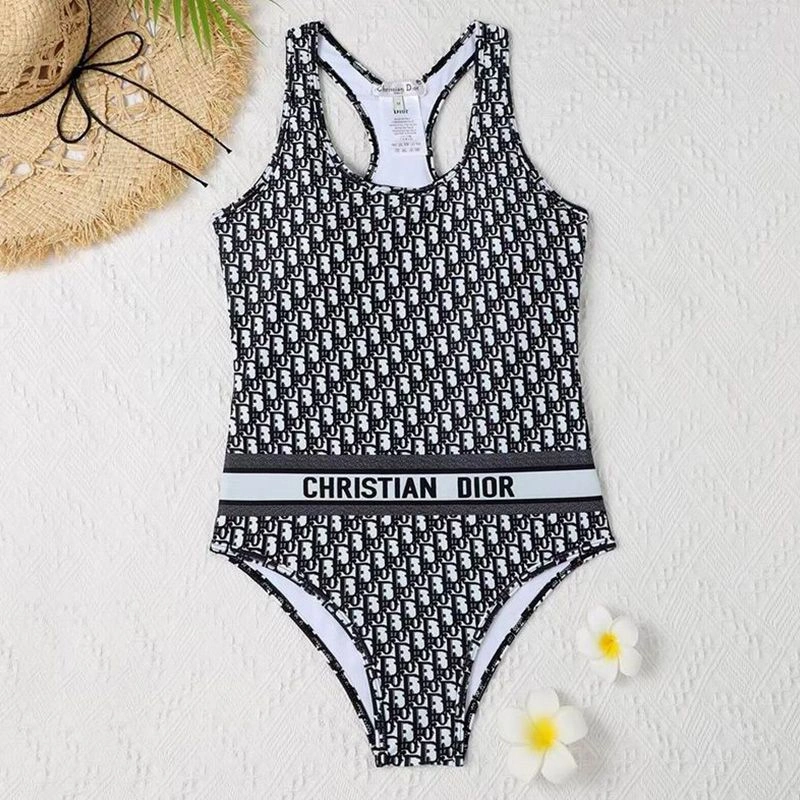 Affordable 2610 Christian Dior Racerback Swimsuit Women Oblique Motif Lycra Black