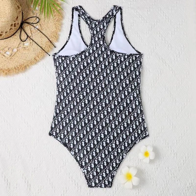 Affordable 2610 Christian Dior Racerback Swimsuit Women Oblique Motif Lycra Black