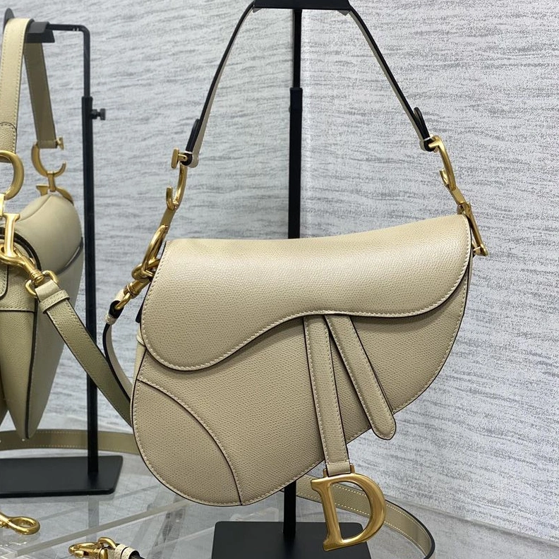 Affordable 2662 Dior Saddle Bag with Strap In Grained Calfskin Apricot