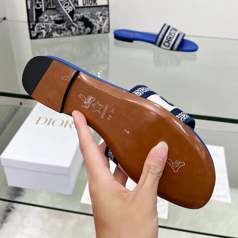 Affordable 3140 Christian Dior Dway Slides Women Canvas Bright Blue