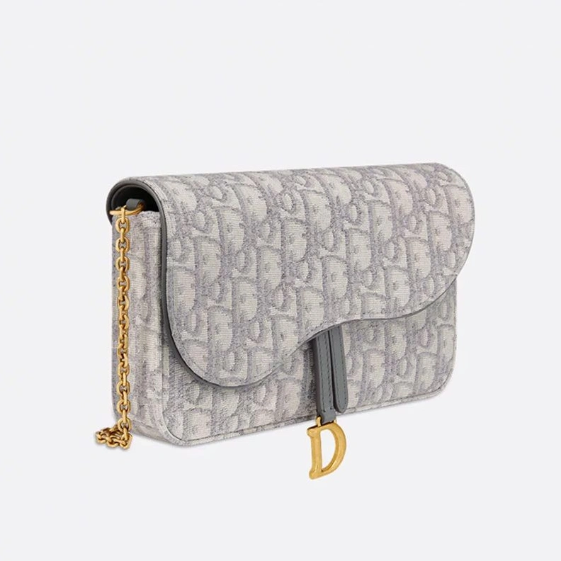 Affordable 3286 Medium Dior Saddle Pouch with Chain In Oblique Motif Canvas Grey