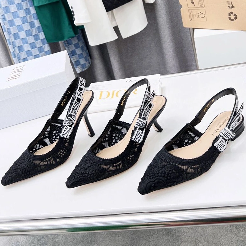 Affordable 556 J'Adior Slingback Pumps Women D-Lace Motif Macrame Black