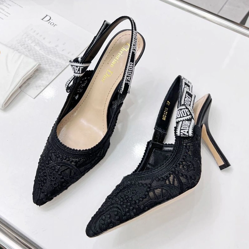 Affordable 556 J'Adior Slingback Pumps Women D-Lace Motif Macrame Black
