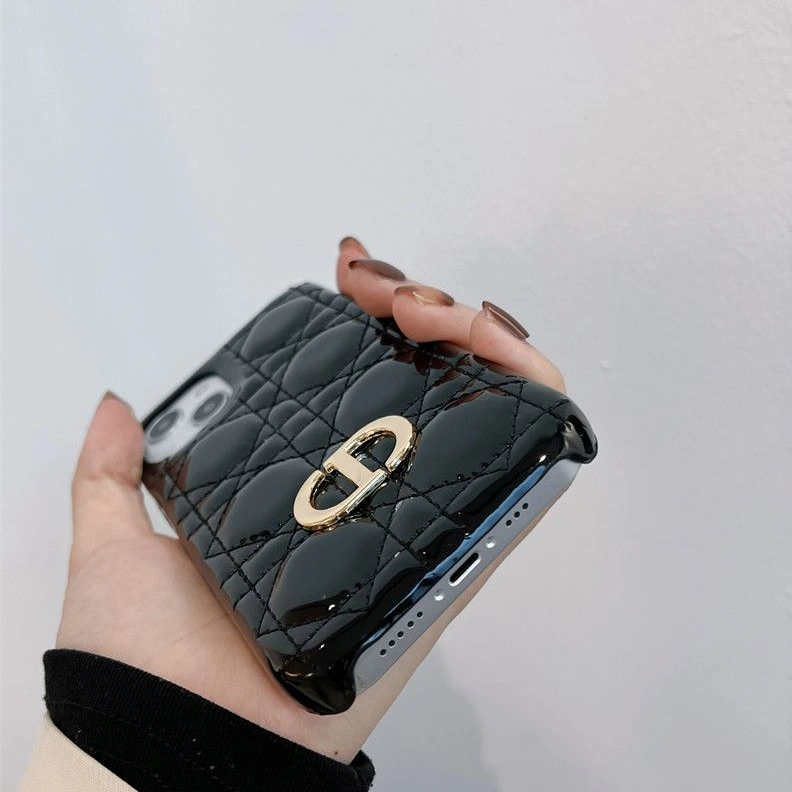 Affordable 5996 Dior CD iPhone Case Cannage Patent Leather Black