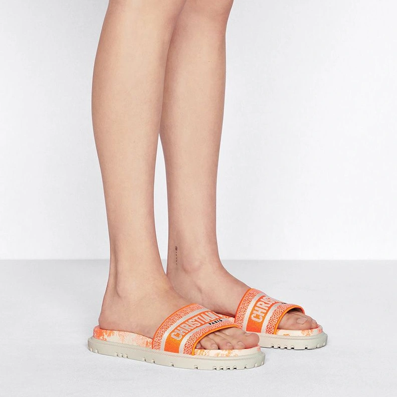 Affordable 700 Christian Dior Dway Slides Women Toile De Jouy Motif Cotton Orange