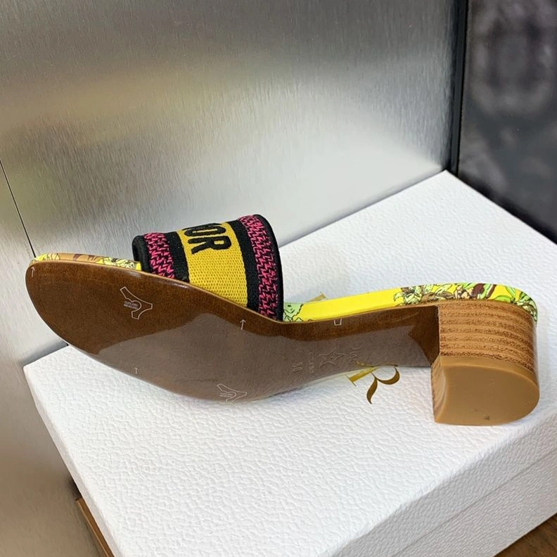 Affordable 7656 Christian Dior Dway Slides Women Toile de Jouy Voyage Motif Canvas Yellow