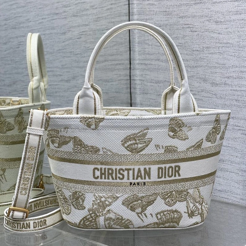 Affordable 7891 Christian Dior Hat Basket Bag In Butterfly Zodiac Motif Canvas White Gold