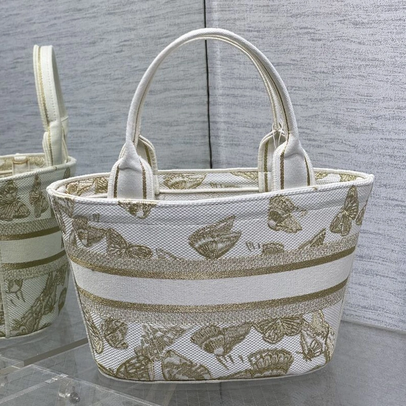 Affordable 7891 Christian Dior Hat Basket Bag In Butterfly Zodiac Motif Canvas White Gold