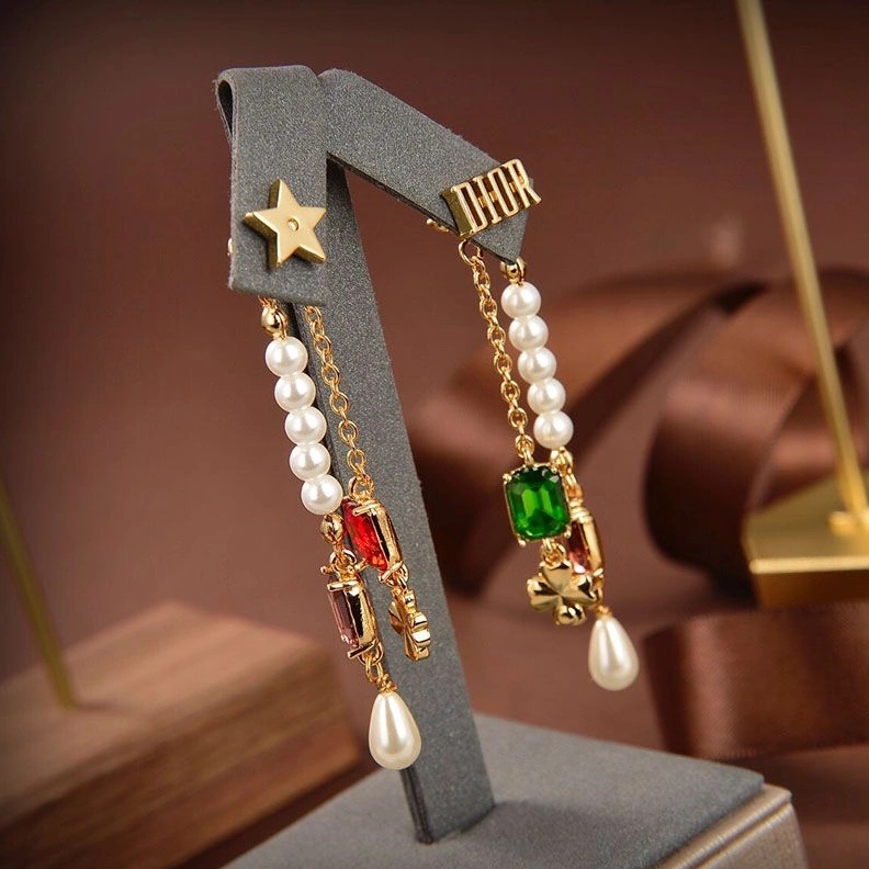 Affordable 7907 Dior Tribales Earrings Metal, White Resin Pearls And Glass Crystals Gold