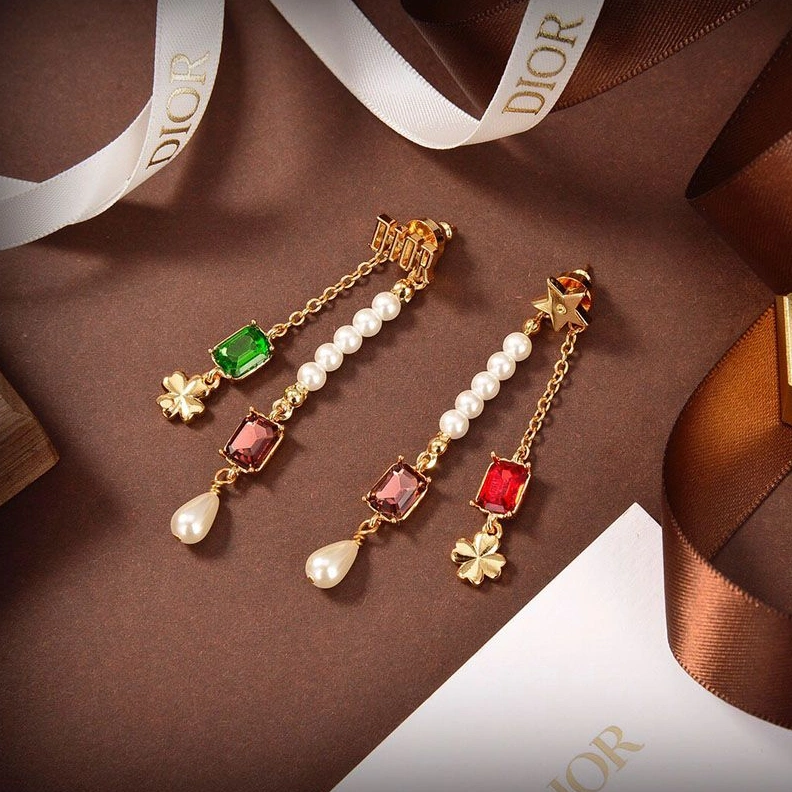 Affordable 7907 Dior Tribales Earrings Metal, White Resin Pearls And Glass Crystals Gold