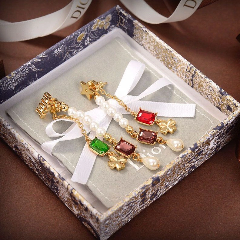 Affordable 7907 Dior Tribales Earrings Metal, White Resin Pearls And Glass Crystals Gold