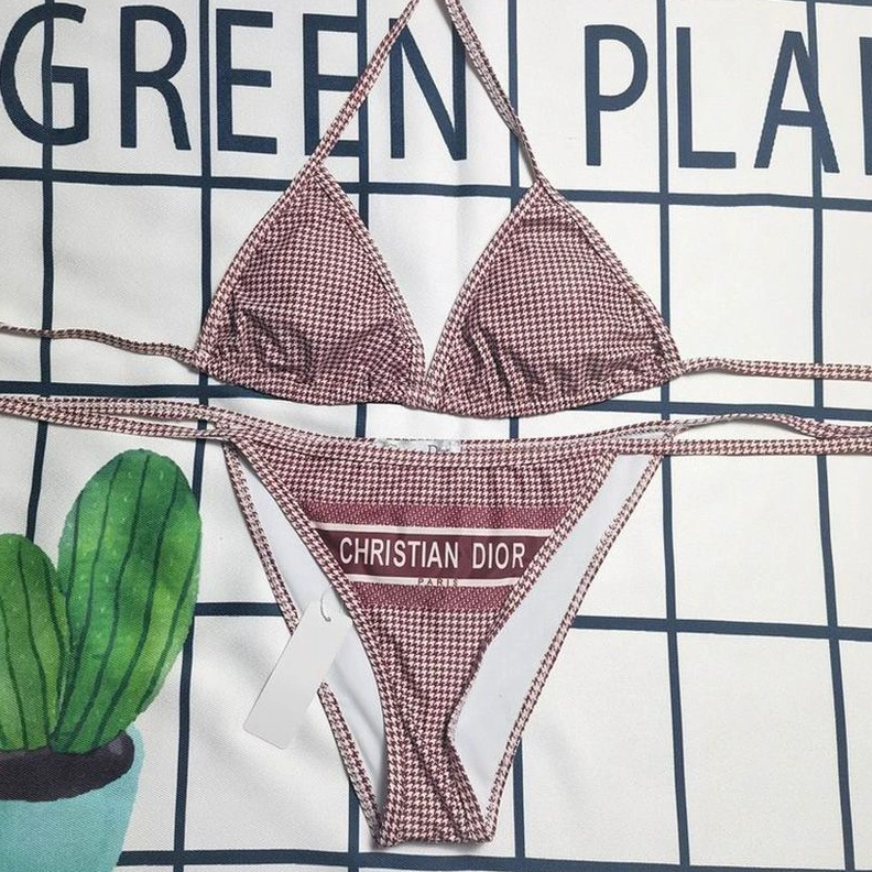 Affordable 9000 Christian Dior Bikini Women Micro Houndstooth Motif Lycra Burgundy