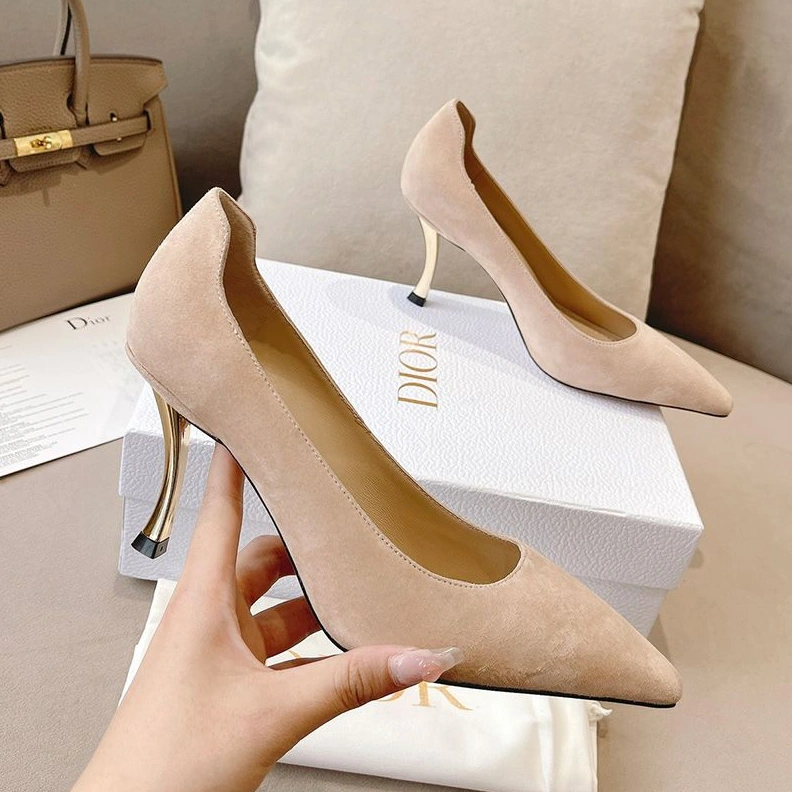Affordable 9512 Dior D-Fame Pumps Women Suede Apricot