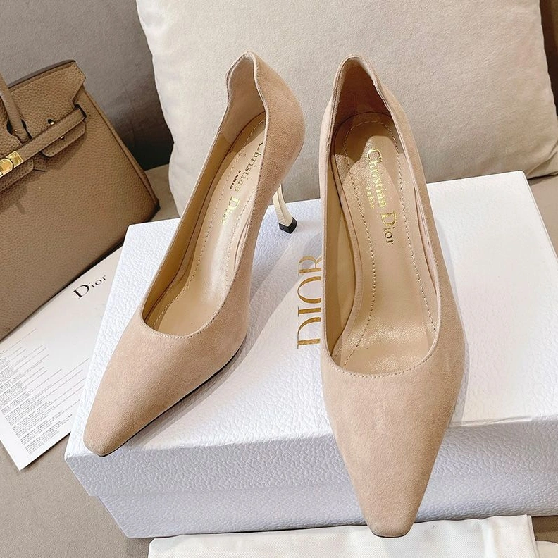 Affordable 9512 Dior D-Fame Pumps Women Suede Apricot