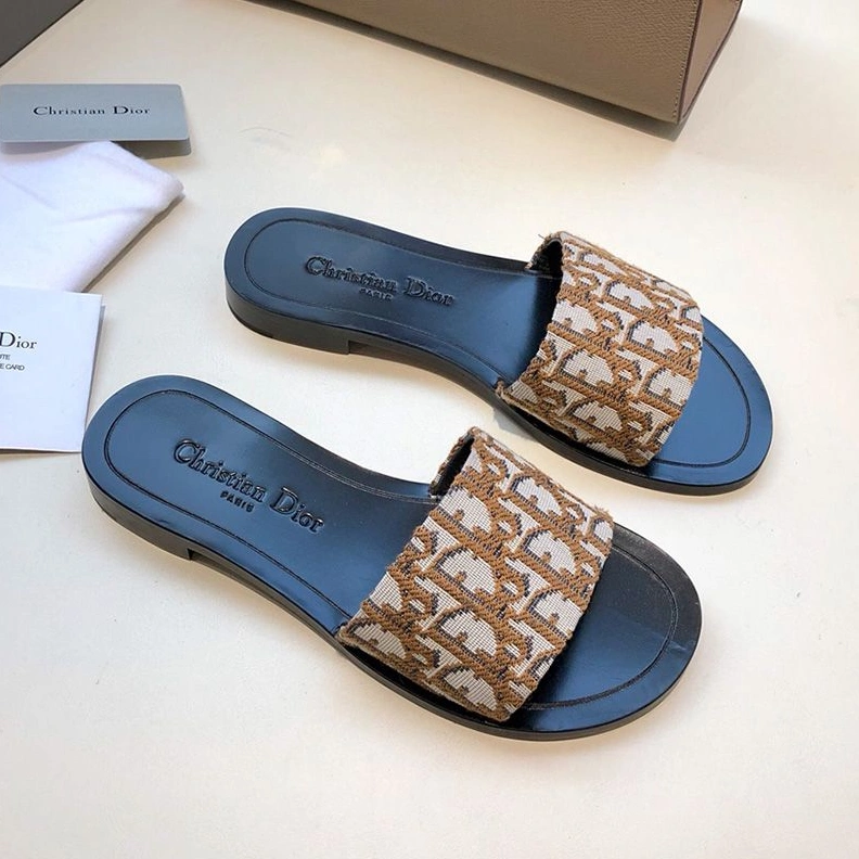 AllSeason 1920 Christian Dior Dway Slides Women Oblique Motif Canvas Apricot