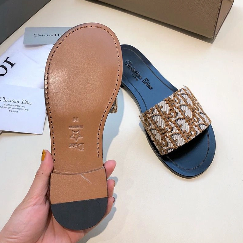 AllSeason 1920 Christian Dior Dway Slides Women Oblique Motif Canvas Apricot