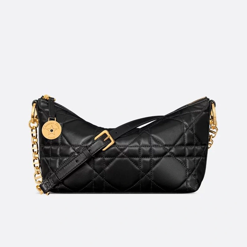 AllSeason 194 Diorstar Hobo Bag with Chain In Macrocannage Lambskin Black